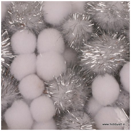 Pom Pom set Bela 2, 2.5, 3.5cm, 50 kosov