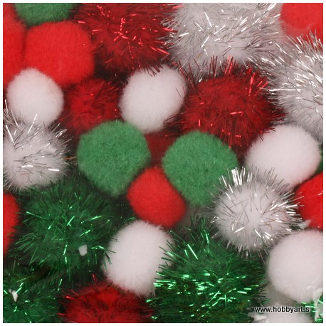 Pom Pom set Božič 2, 2.5, 3.5cm, 50 kosov