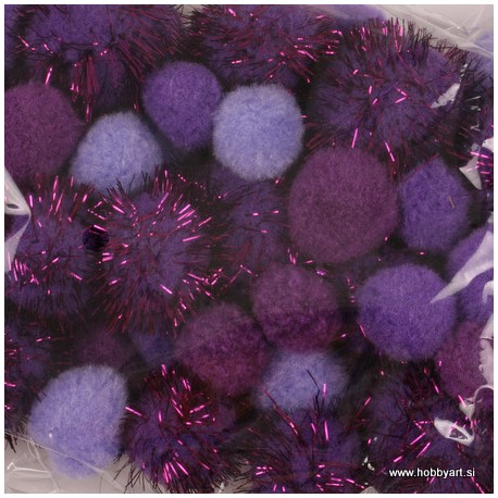 Pom Pom set Purple 2, 2.5, 3.5cm, 50 kosov