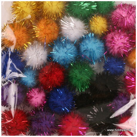 Pom Pom set Mešane svetleče 1,5, 2cm 33 kosov