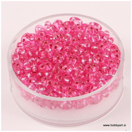 Dvojne perle 2,5 x 5mm, Sr. sredica Pink 12g.