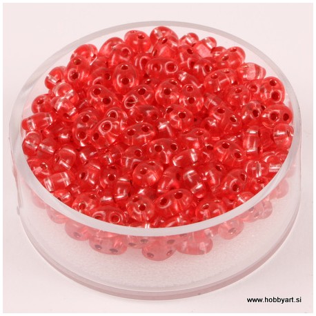 Dvojne perle 2,5 x 5mm, Sr. sredica Rdeče 12g.