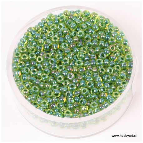 Miyuki perle 2,2mm, transp. mavrično sv. zelena 12g.